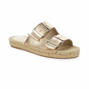 Sam Edelman Becca metallic gold leather espadrille slide sandal, size 10